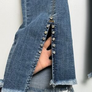 Womens Juliette Embellished With Rhinestone Slit Ankle Jeans Size 12